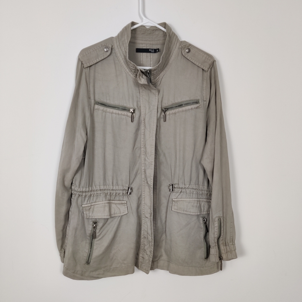 Max Jeans Women's Denim Lightweight Jacket Size Large Green Cargo Gorpcore